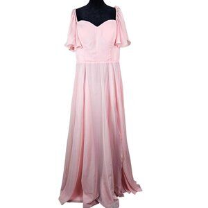 Elegant Pink Chiffon Womens Wedding Dress Sweetheart Neckline Size 16 Bridesmaid